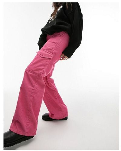 TOPSHOP Cord Utility Straight Leg Trouser - Pink