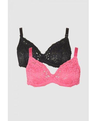 Gorgeous Dd+ 2 Pack Daisy Lace Plunge Bra - Pink