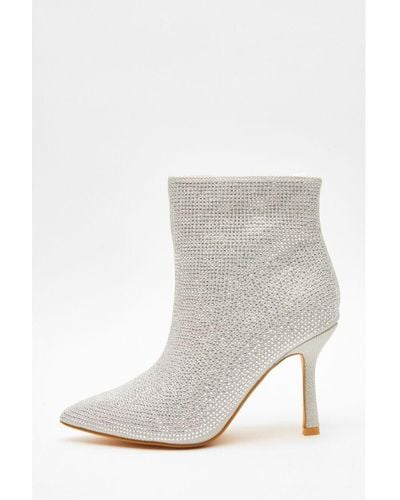 Quiz Diamante Heeled Boots - Grey