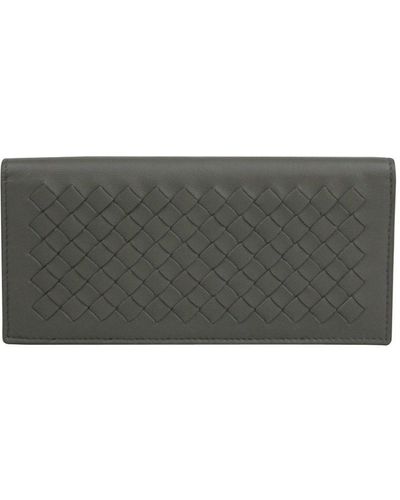 Bottega Veneta Men's Intercciaco Grijs Leer Geweven Long Bifold Wallet 390878 1300