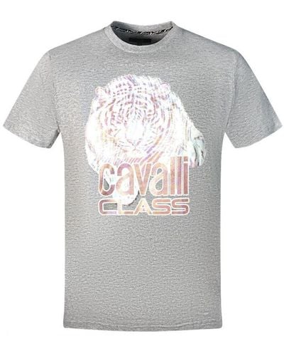 Class Roberto Cavalli Large Tiger Logo T-Shirt Cotton - Grey
