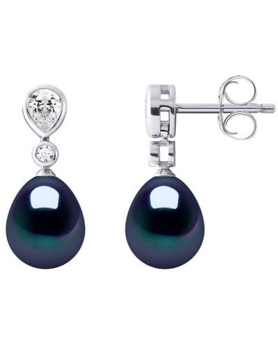 Diadema Drop Oorbellen Sieraden Zoet Water Beads 78mm Black Pears 925 - Blauw