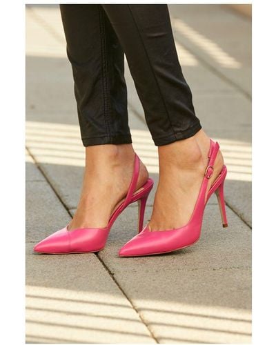 Sosandar Carmen Hot Pink Leather Slingback Court Shoe - Grey