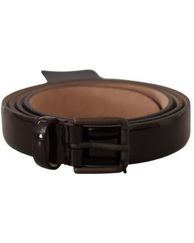 Dolce & Gabbana Patent Leather Logo Metal Waist Buckle Belt - Brown
