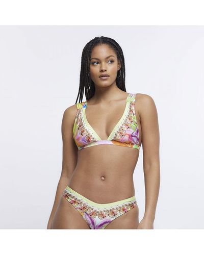 River Island Plunge Bikini Top Multi Embellished Nylon - Multicolour