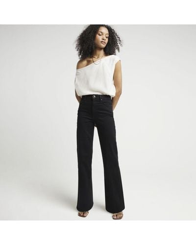 River Island Wide Leg Jeans Black High Waisted Cotton - White