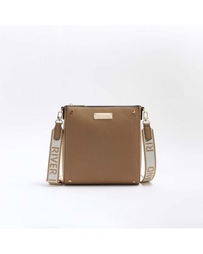 River Island Messenger Bag Brown Structured Pu - White
