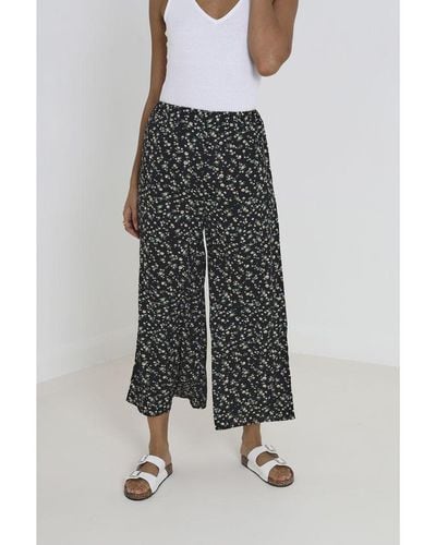 Brave Soul 'Summer Wide Leg Elasticated Wasit Floral Trousers - Grey