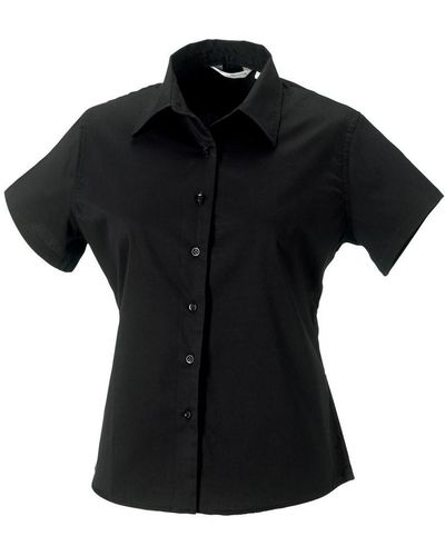 Russell Russell Collectie Korte Mouwen Klassiek Twill Shirt (zwart)