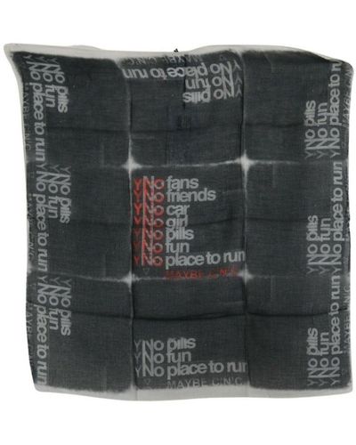 CoSTUME NATIONAL Dark Grey Wool Foulard Branded Scarf - Black