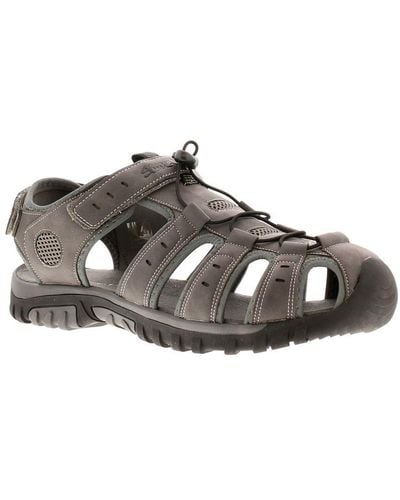 Wynsors Walking Sandals Stone Closed Toe Fisherman Touch Fasten Toggle Grey - Brown