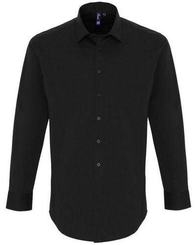 PREMIER Rekken Pasvorm Popeline Lange Mouwen Shirt (zwart)