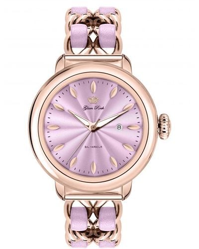 Glamrocks Jewelry : Bal Harbour Lady Sm Rose Gold Watch Stainless Steel - Pink