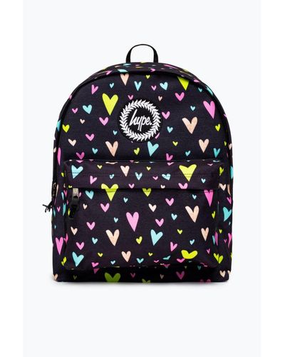 Hype Black Multi Heart Gold Glitter Overlay Backpack - Blue