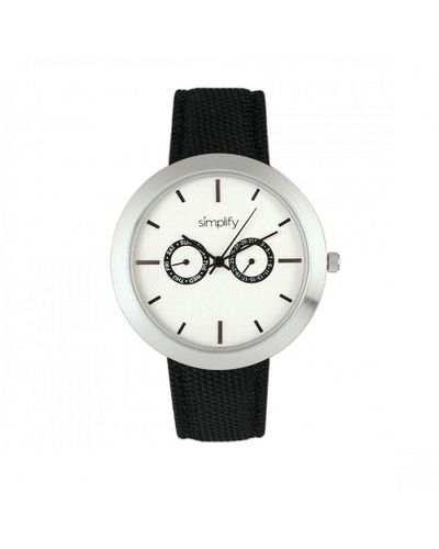 Simplify The 6100 Canvas-overlaid Strap Watch W/ Day/date Stainless Steel - White