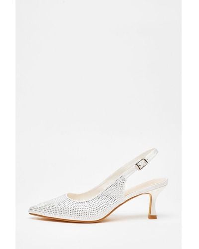 Quiz Bridal Diamante Low Court Heels - White
