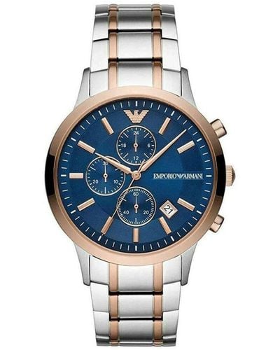 Emporio Armani Silver Steel Chronograph Watch - Blue