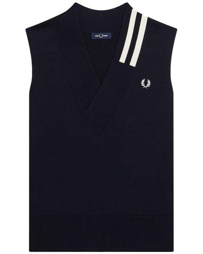 Fred Perry Fredperry Fp V-hals Gebroken Tip Tank - Blauw
