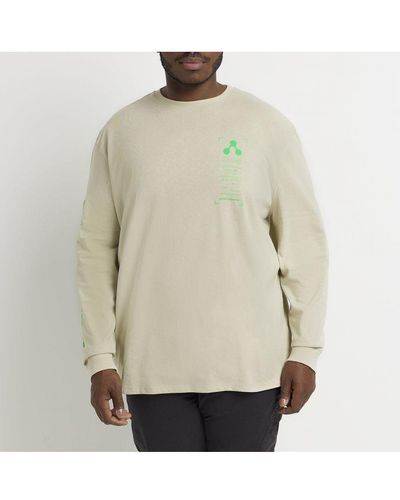 River Island T-shirt Big & Tall Ecru Graphic Long Sleeve Cotton - Natural