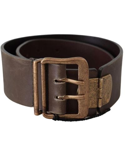 Ermanno Scervino Brown Leather Wide Bronze Buckle Waist Belt - Black