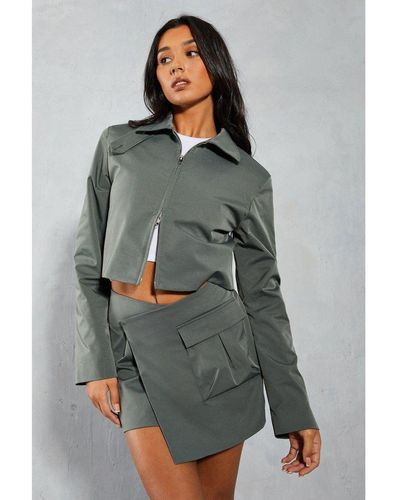 MissPap Wrap Over Drop Waist Mini Skirt - Grey