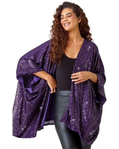 Roman Embellished Sequin Cape Jacket - Purple