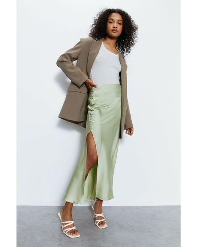 Warehouse Button Down Midi Split Skirt - Green