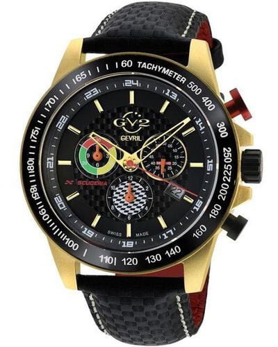 Gv2 9922 Scuderia Swiss Quartz Multifunction Chrono Leather Watch - Black