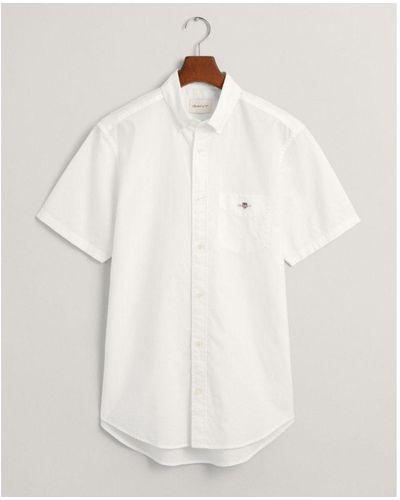 GANT Regular Fit Cotton Linen Short Sleeve Shirt - White