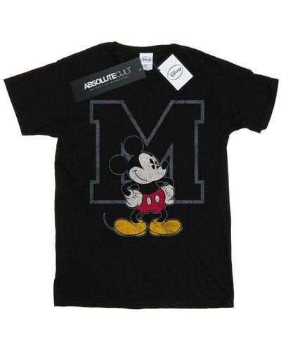 Disney Ladies M Mickey Mouse Cotton Boyfriend T-Shirt () - Black
