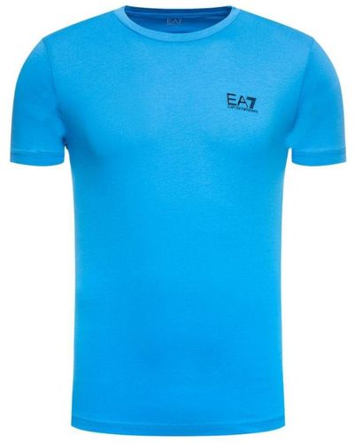 EA7 Brand Logo Op De Borst Helderblauw T-shirt Met V-hals