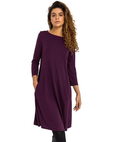 Roman A-Line Pocket Detail Swing Dress - Purple