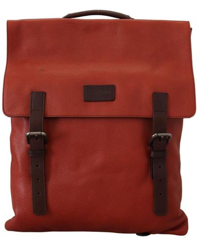 Dolce & Gabbana Orange Leather Logo Plaque Backpack Bag Calf Leather - Red