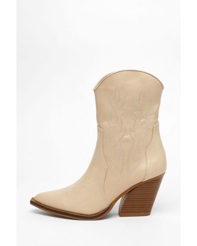 Quiz Faux Leather Western Ankle Boots - Natural