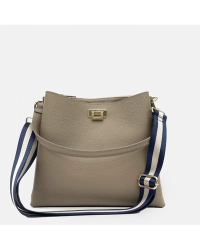 Apatchy London Taupe Leather Tote Bag With & Stripe Strap - Grey