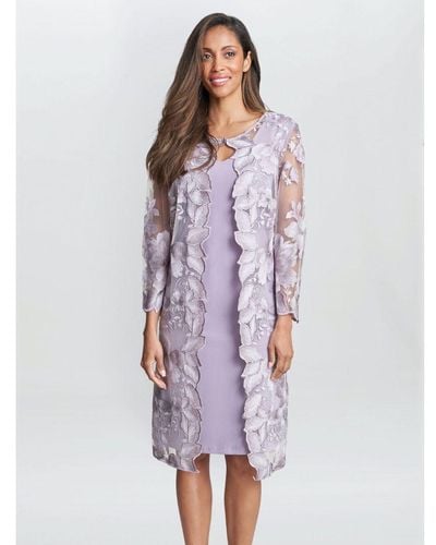 Gina Bacconi Savoy Embroidered Lace Mock Jacket With Jersey Dress - Purple