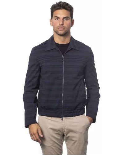 Verri Leather Bomber Jacket With Ribbed Detailing Wool - Blue