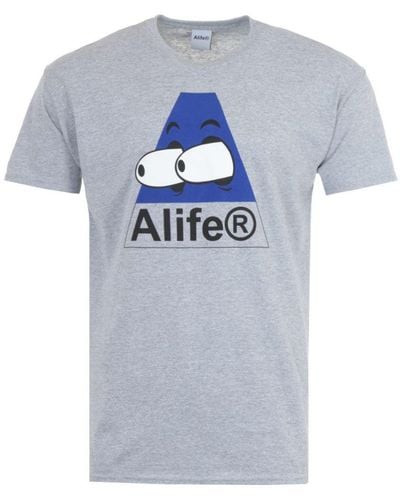 Alife Afgeluisterd Logo Gemêleerd Grijs T-shirt - Blauw