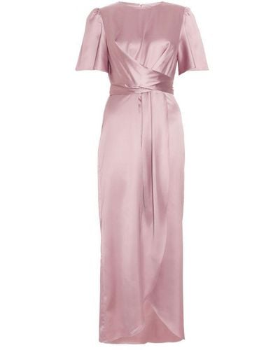 Quiz Pale Satin Tie Back Midaxi Dress - Pink