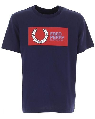 Fred Perry Box Logo Marineblauw Sportkleding T-shirt