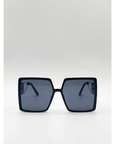 SVNX Oversized Square Sunglasses With Temple Frame Detail - Blue