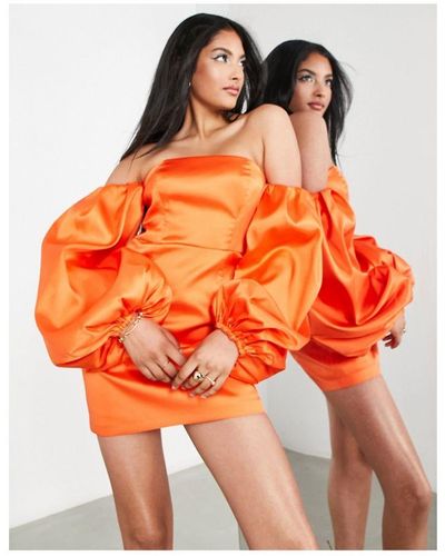 ASOS Extreme Blouson Sleeve Mini Dress - Orange
