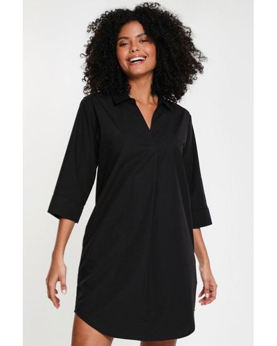 Threadbare Cotton Poplin 'Beach' V Neck Shirt Dress - Black