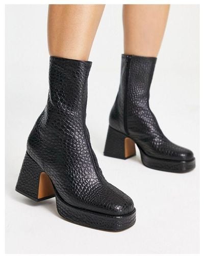 TOPSHOP Hollis Premium Leather Platform Ankle Boot - Black