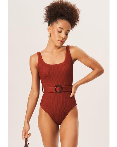 Gini London Textured Round Neck Belted Swimsuit