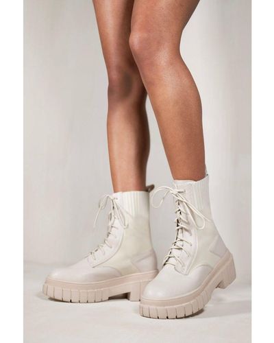 Where's That From Nellie Chunky Ankle Boot With Knitted Elastic And Lace Up - White