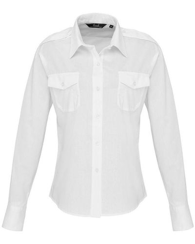 PREMIER Ladies Long Sleeve Pilot Shirt () - White