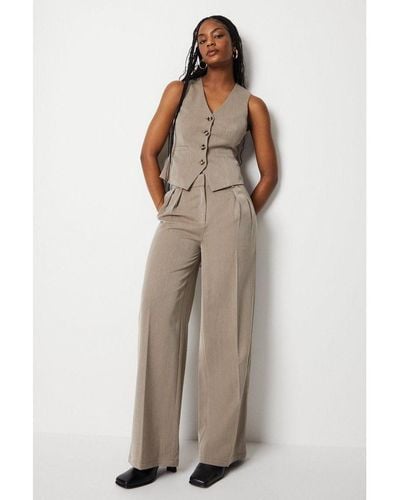 Warehouse Pleat Front Wide Leg Trousers - Brown