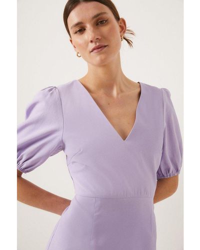 Oasis Puff Sleeve Linen Look Mini Dress Viscose - Purple