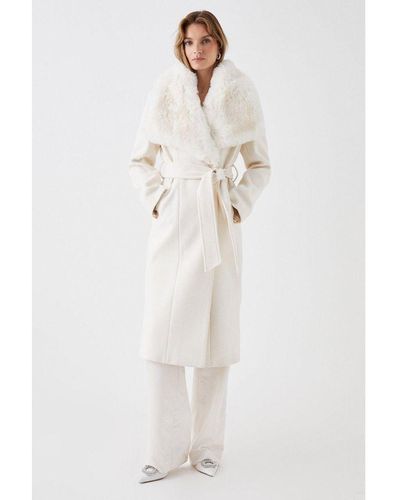 Coast Faux Fur Collar Belted Wrap Coat - White